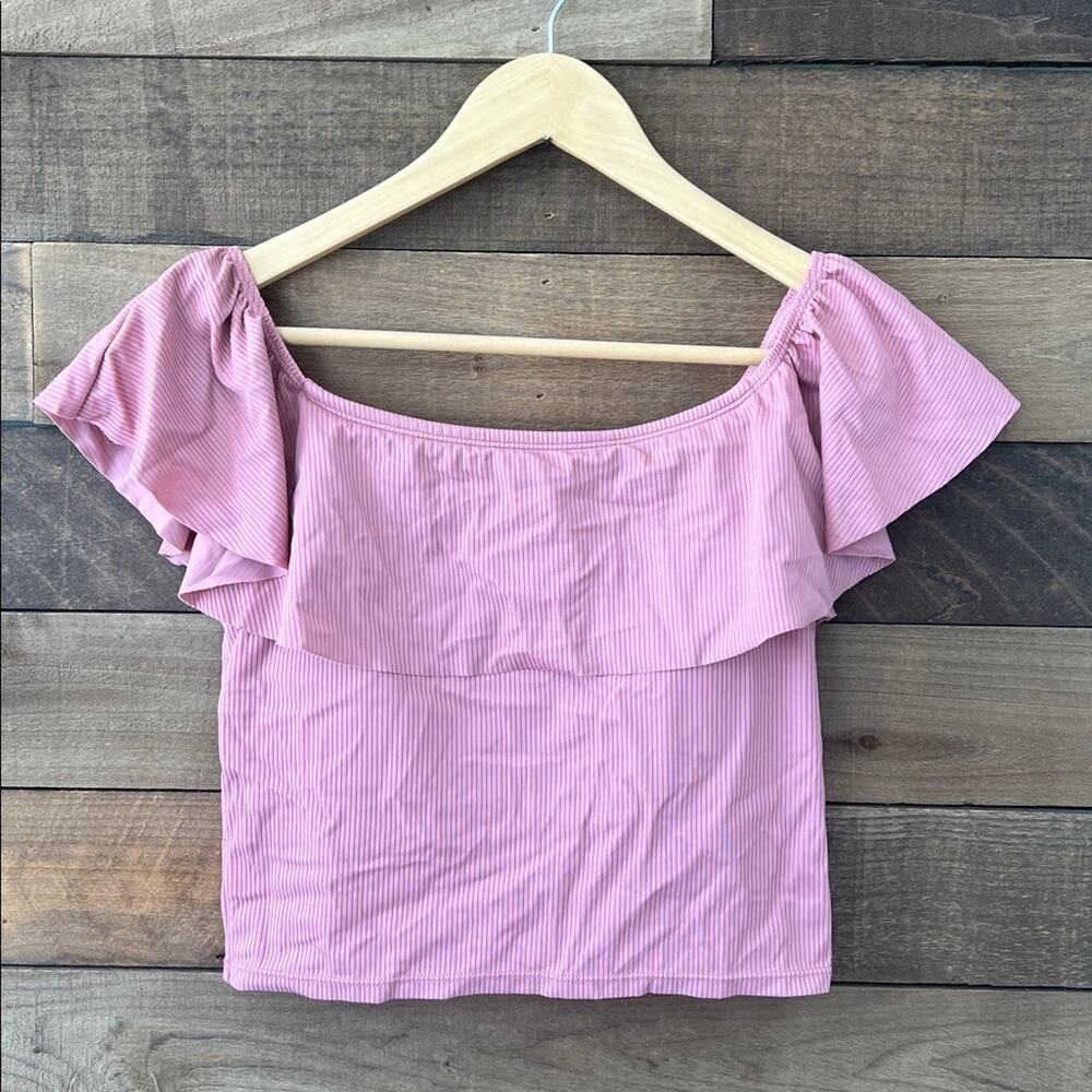 Kortni Jeane Women's Ruffled Around Swim Tankini Top in Mauve Pink Medium